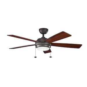 Starkk 52 in. Indoor Olde Bronze Downrod Mount Ceiling Fan with Integrated LED with Pull Chain