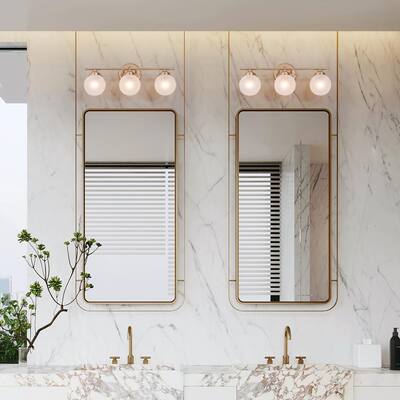 Modern Linear Gold Bathroom Vanity Light with Globe Frosted Glass Shades, 20 in. 3-Light Wall Lighting for Powder Room