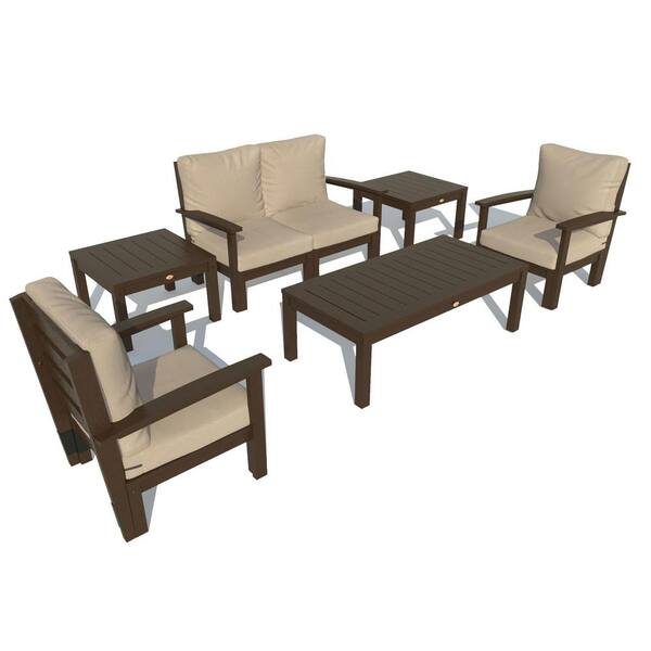Highwood Bespoke Deep Seating 6-Piece Plastic Outdoor Loveseat, Set of Chairs, Conversation and 2 Side Tables and Dune Cushions
