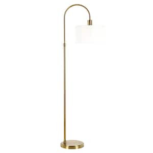 70 in. Gold and White 1 1-Way (On/Off) Arc Floor Lamp for Living Room with Cotton Drum Shade