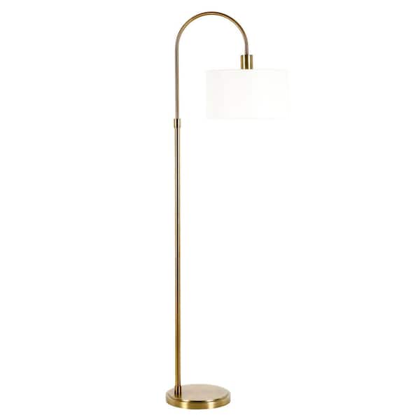 HomeRoots 70 in. Gold and White 1 1-Way (On/Off) Arc Floor Lamp for Living Room with Cotton Drum Shade