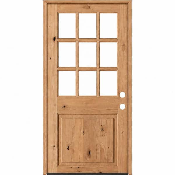 Farmhouse 36 in. x 80 in. Knotty Alder Left-Hand/Inswing 9-Lite Clear Glass BEHR Cedar Stain Wood Prehung Front Door