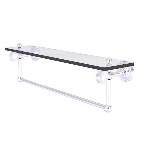 Allied Brass Pacific Grove 22 in. W x 6.4 in. H x 5.13 D Glass Rectangular Shelf in Satin Chrome with Towel Bar and Groovy Accents
