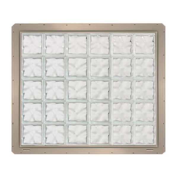 CrystaLok 46.75 in. x 39.25 in. x 3.25 in. Wave Pattern Vinyl Framed Glass Block Window with Clay Colored Vinyl Nailing Fin