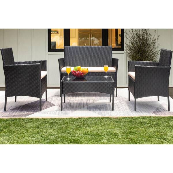 Tozey Black 4 Pieces Wicker Outdoor Patio Furniture Sets Rattan Chair Set With Beige Cushion T Lcrf834mbg0 - Mountain Back Wicker Patio Furniture Set 4 Piece Tozey Black 4 Pieces Wicker Outdoor Patio Furniture Sets Rattan Chair Set With Beige Cushion T Lcrf834mbg0 - Mountain Back Wicker Patio Furniture Set 4 Piece