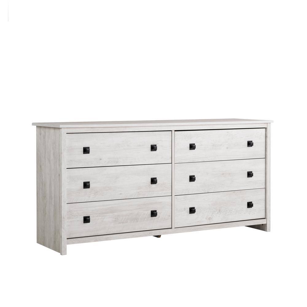 Washed White Farmhouse 6-Drawer Pine MDF Dresser