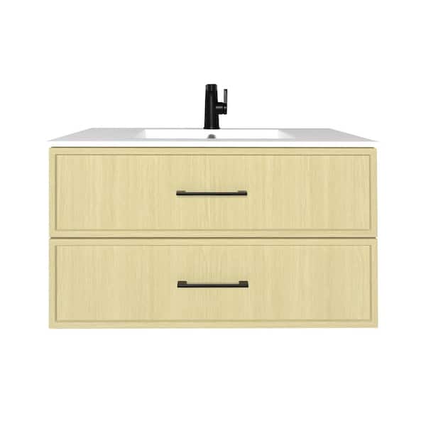 Cutler Kitchen and Bath Cassidy 36 in. W x 18 in. D x 20 in. H Single Sink Wall Mounted Bath Vanity in Lago with Cultured Marble Top in White