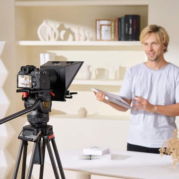 Teleprompter 8in. Aluminum Alloy Desktop Prompter with Adjustable Spectroscope Remote Control for Live Streaming