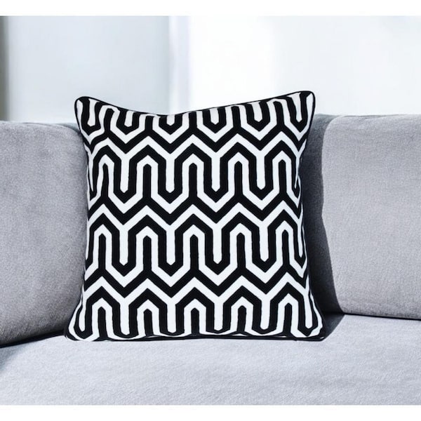 HomeRoots Black Geometric Polyester 18 in. x 18 in. Throw Pillow