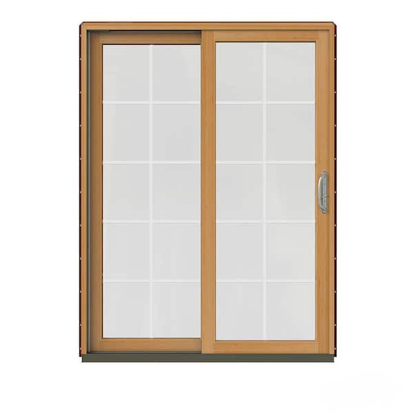 JELD-WEN 60 in. x 80 in. W-2500 Contemporary Red Clad Wood Left-Hand 10 Lite Sliding Patio Door w/Stained Interior