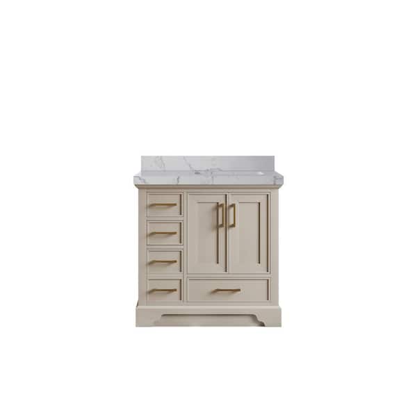 Willow Collections Charlotte 36 in. Right Offset Sink Freestanding Fine Grain Bath Vanity with Venatino Qt. Top Unassembled
