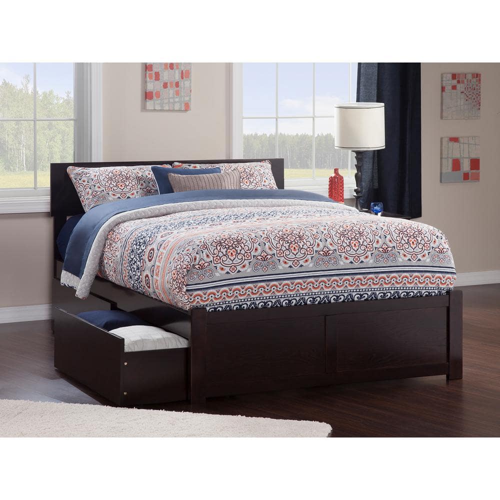 Orlando Dark Stained Wood Full Platform Bed with Storage