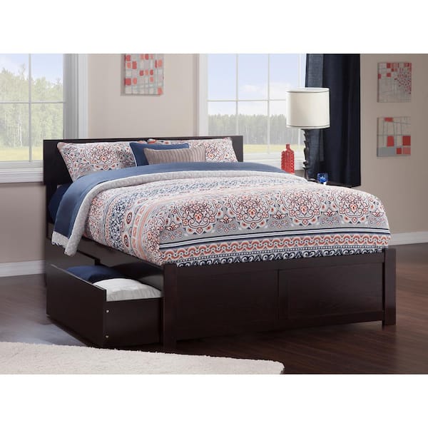 AFI Orlando Espresso Full Solid Wood Storage Platform Bed with Flat Panel Foot Board and 2 Bed Drawers