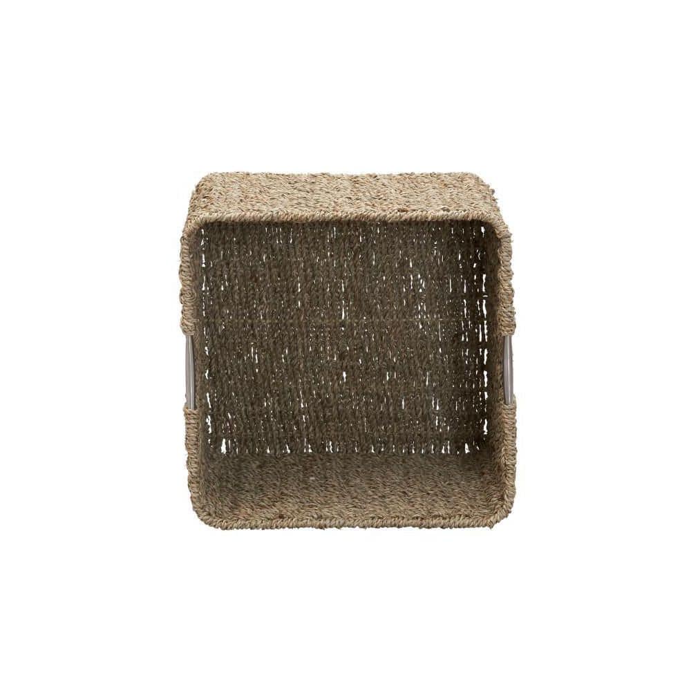 Natural Seagrass Square Wicker Basket with Metal Handles
