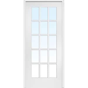 30 in. x 80 in. Left Handed Primed Composite Clear Glass 15 Lite True Divided Single Prehung Interior Door