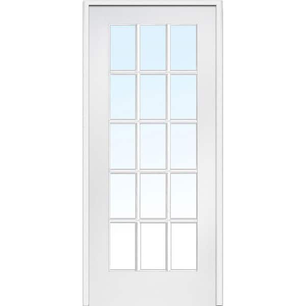 MMI Door 30 in. x 80 in. Left Handed Primed Composite Clear Glass 15 Lite True Divided Single Prehung Interior Door
