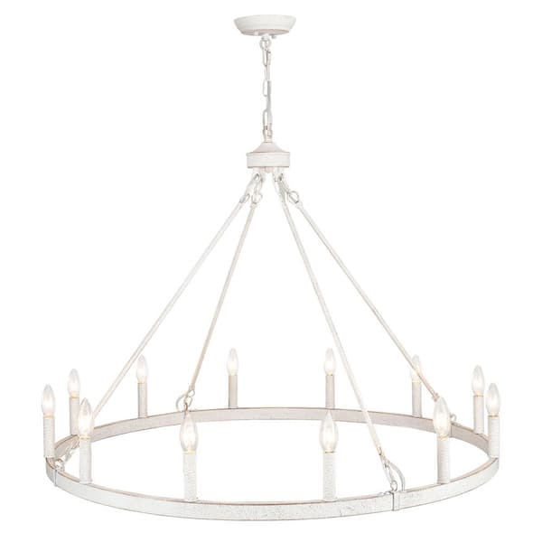 LWYTJO Dineen 12-Light 38 in. W Distressed White Candle Style Wagon Wheel Farmhouse Chandelier for Bedroom Foyer Stairway