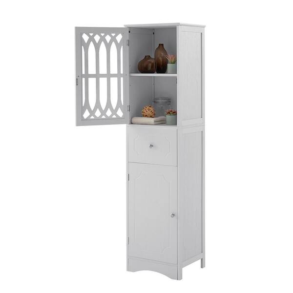 FUNKOL 14.2 in. W x 16.5 in. D x 63.8 in. H Ready to Assemble Floor Base Kitchen Cabinet in Green with 2-Doors and 1-Drawer