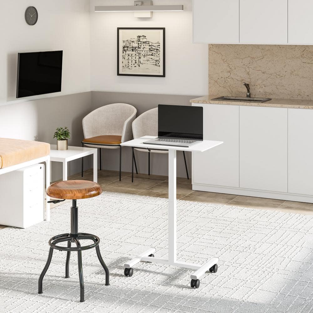 White Adjustable Height Mobile Rolling Laptop Cart Desk