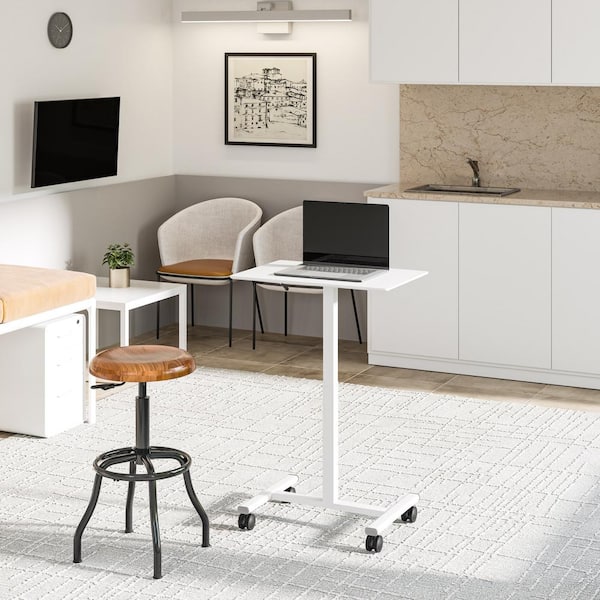 Seville Classics AirLIFT 25.6 in. Rectangular White Metal Height Adjustable Mobile Laptop Computer Desk