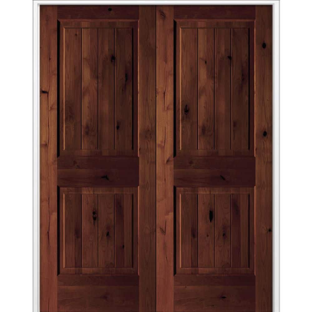 Krosswood Doors 56 in. x 80 in. Knotty Alder 2-Panel VGroove Solid