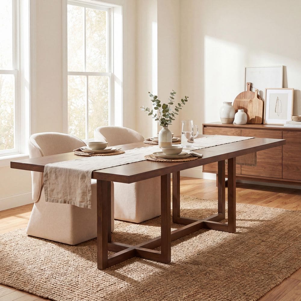 Janice Brown,Walnut Large 95 in. W Wood Frame Pedestal Rectangle Dining Table Seats 6 price history on PriceWatchPro
