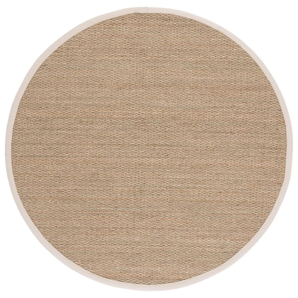 Natural Fiber 6 ft. x 6 ft. Natural/Ivory Abstract Solid Border Round Area Rug