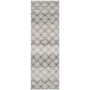 Adirondack Silver/Charcoal 3 ft. x 12 ft. Geometric Distressed Runner Rug