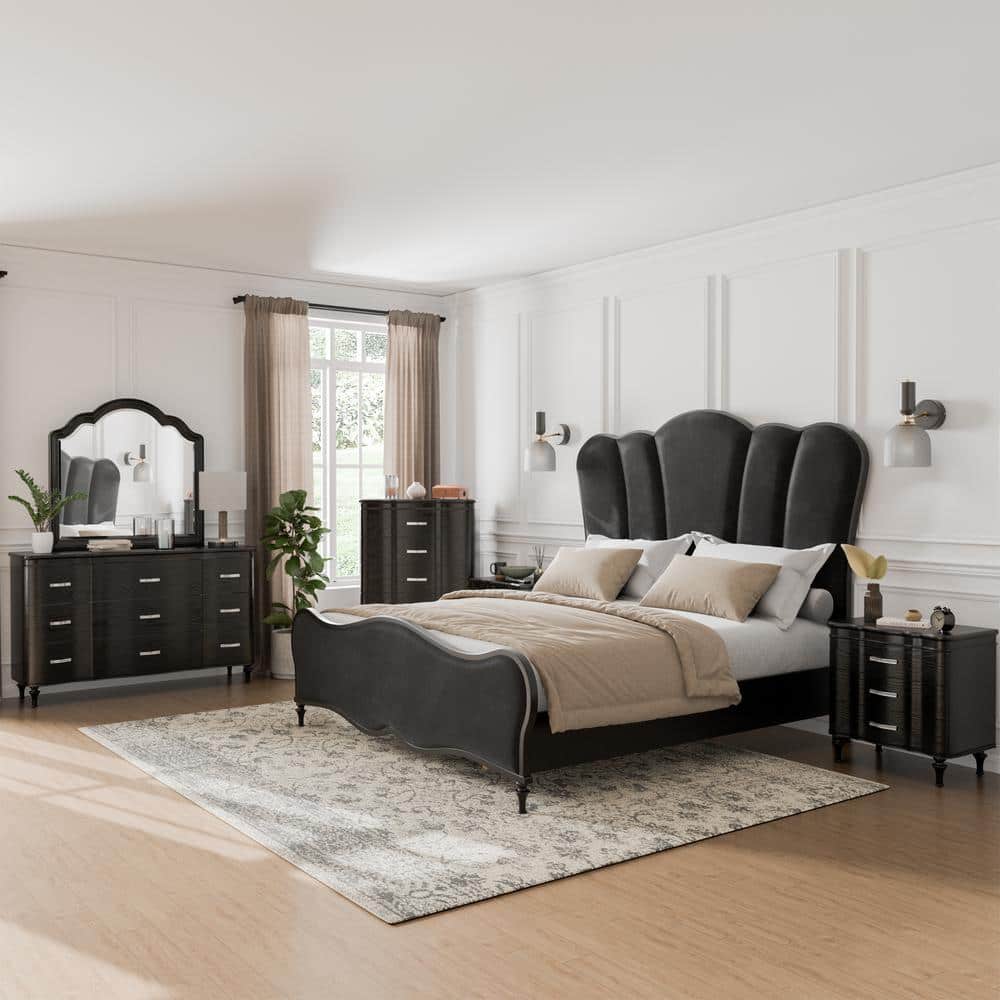 Seabliss Black Solid Wood 5-Drawer Chest with Felt Lined Drawer