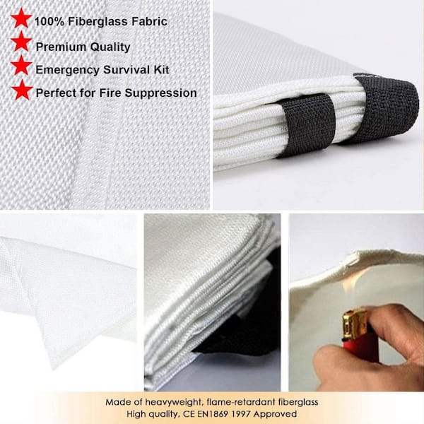 EKIEUDL - 3.3 x 3.3 ft. Fire Blankets Fiberglass Retardant, Flame Suppression Tool, Emergency Survival Kit Durable (4-Pack)