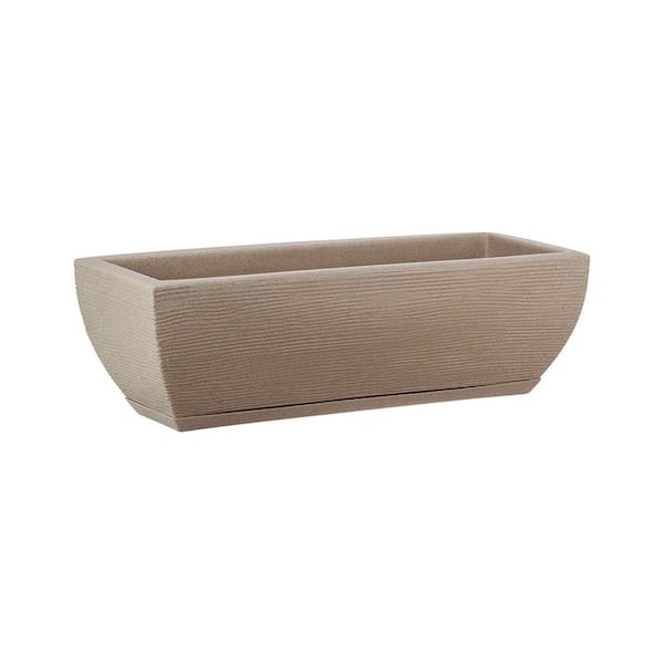 FLORIDIS Amsterdan Small Beige Stone Effect Plastic Resin Indoor and Outdoor Floreira Planter Bowl