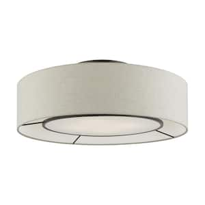 Carrington 21 in. 4-Light English Bronze Semi Flush Mount with Oatmeal Fabric Shade