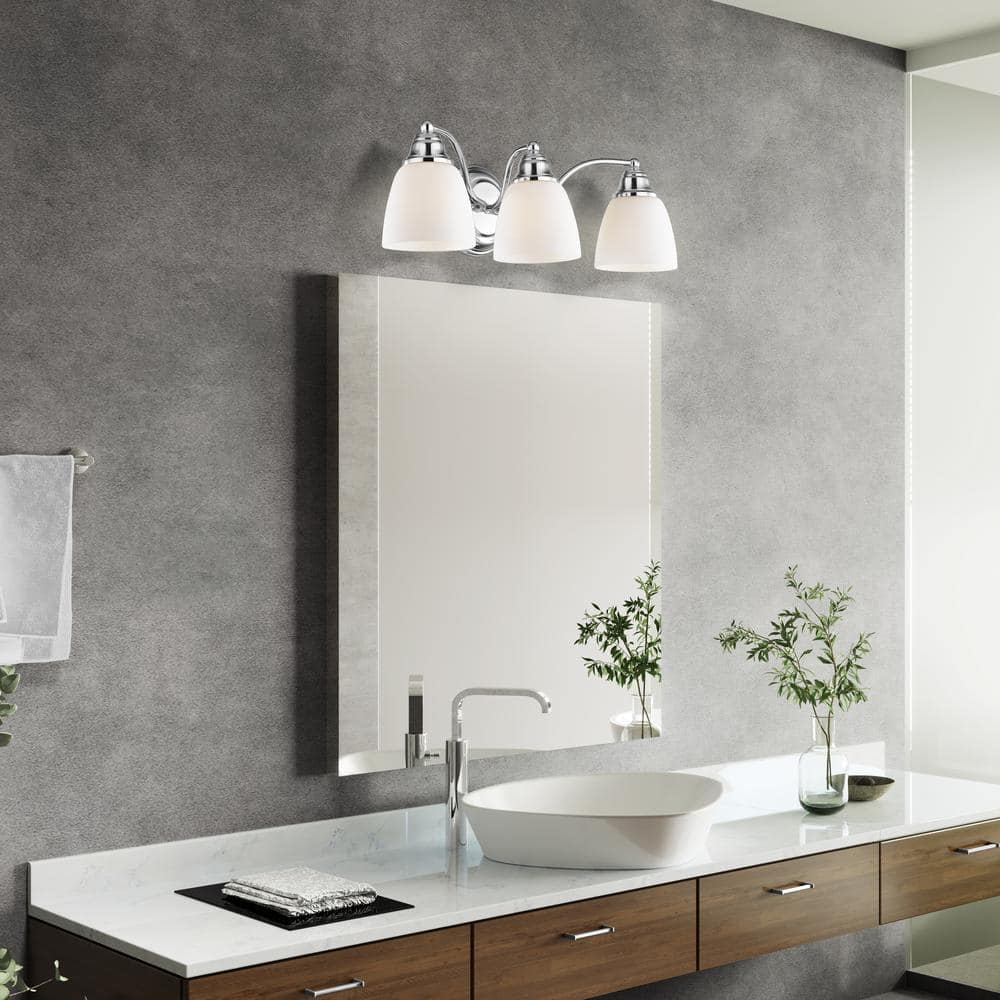 Polished Chrome 3-Light Vanity with Satin Opal Glass Shades