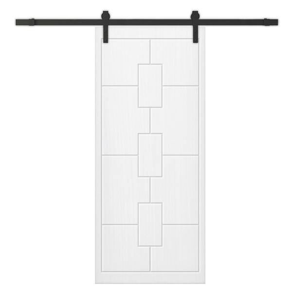 CALHOME 30 in. x 84 in. White Painted Composite MDF Paneled Interior Sliding Barn Door with Hardware Kit