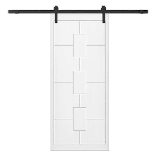 CALHOME 30 in. x 96 in. White Painted Composite MDF Paneled Interior Sliding Barn Door with Hardware Kit