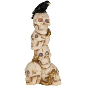 27.5 in. LED Lighted Skull Tower with Raven Halloween Decoration