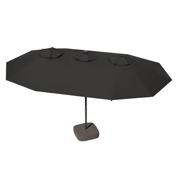 Alpine A 15 ft. Solar LED Outdoor Patio Double-Sided Market Patio Umbrella, UV Protection with Base in Dark Gray