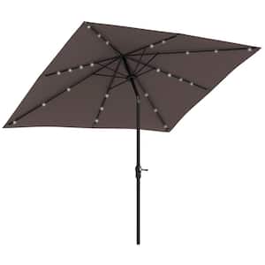 9 ft. x 7 ft. Steel Patio Solar LED Lighted Umbrella in Brown with Tilt & Crank