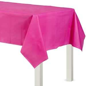 54 in. x 108 in. Bright Pink Flannel-Backed Vinyl Table Cover (2-Piece)