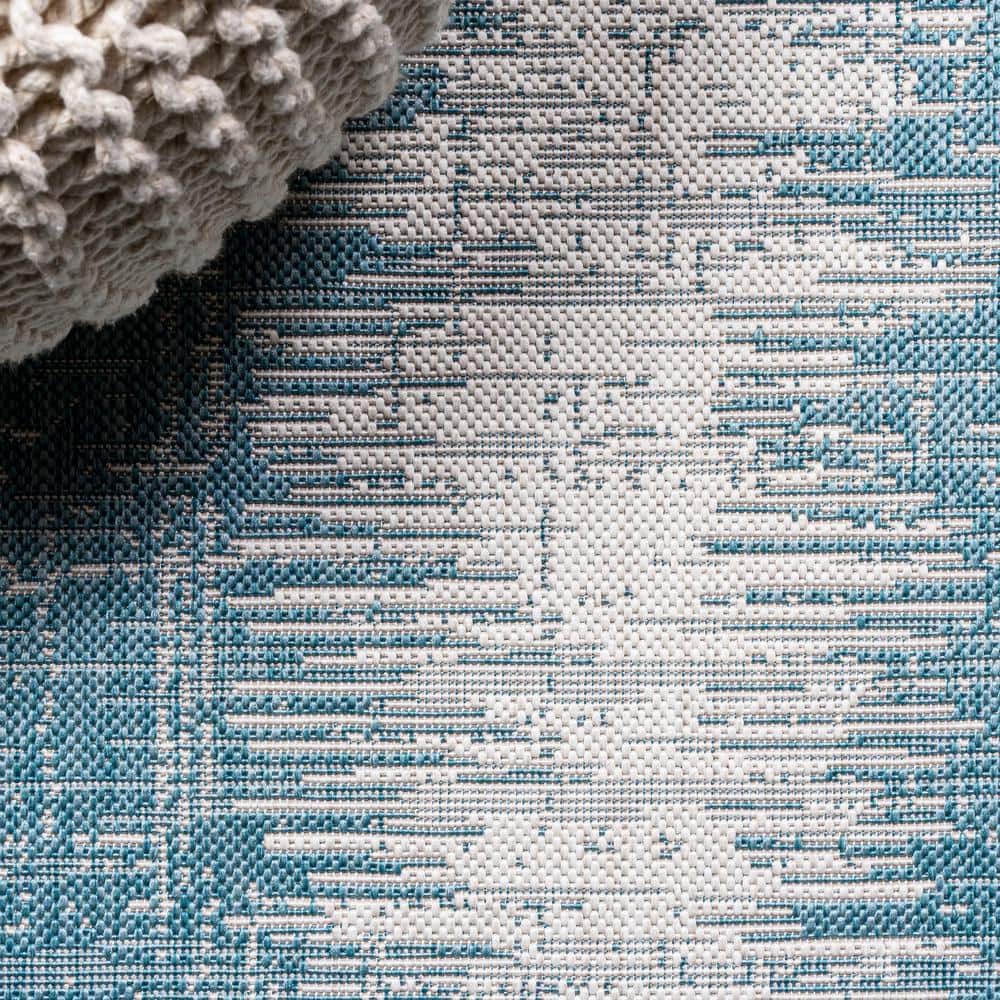 Scandi Minimalist Ivory & Aqua Indoor/Outdoor Flatweave Rug