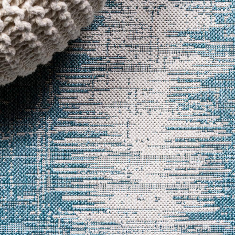 Aqua and Ivory Geometric Synthetic 3' x 5' Indoor/Outdoor Area Rug