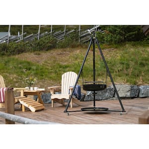 Wheeled Undercarriage for Campfire Pan 60/70, Galvanized and Black Lacquered Steel, Outdoor Fireplace Accessory