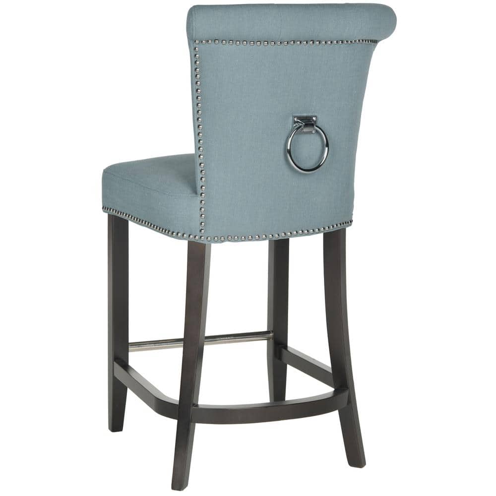 Sky Blue Transitional Birch Wood Counter Stool with Metal Ring
