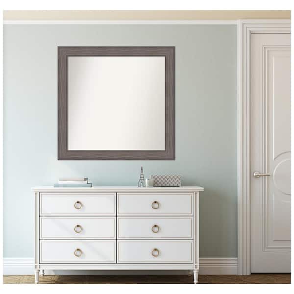 Amanti Art Medium Rectangle Distressed Brown Modern Mirror (33.25 in. H x 34.25 in. W)