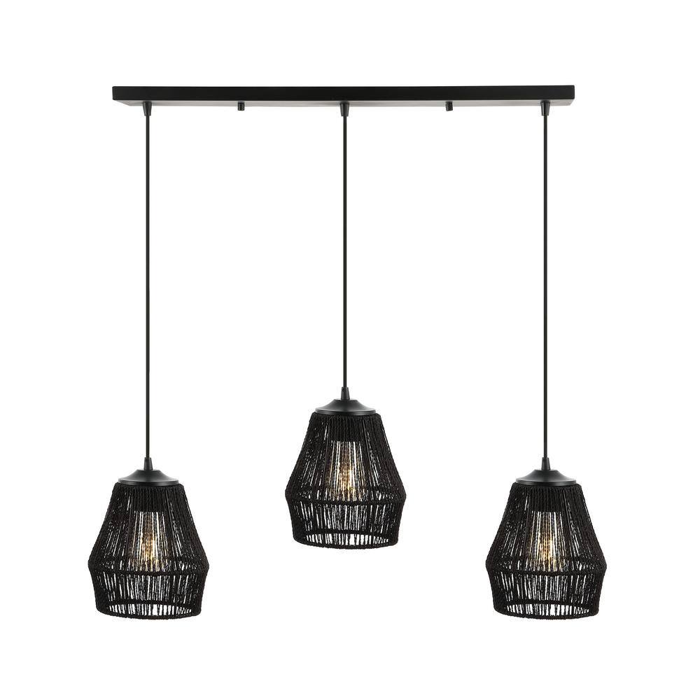 Ibiza Island Black Woven Rope and Metal 3-Light LED Pendant