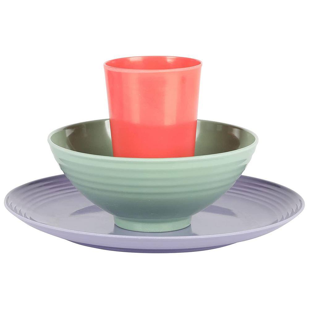 Zelly 12-Piece Assorted Color Melamine Dinnerware Set, Service for 4