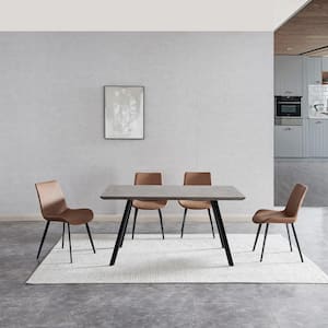 5-Piece Gray Rectangular Dining Table Set with MDF Table and 4 Brown Dining Chairs