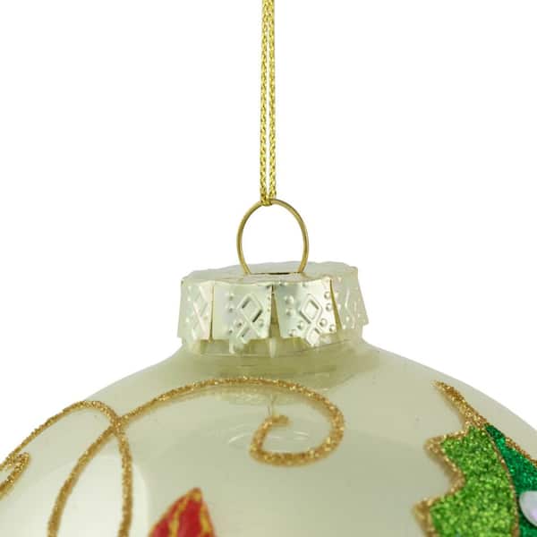 Northlight 4 in. Red Glittered 2-D Poinsettia Glass Christmas Ball
