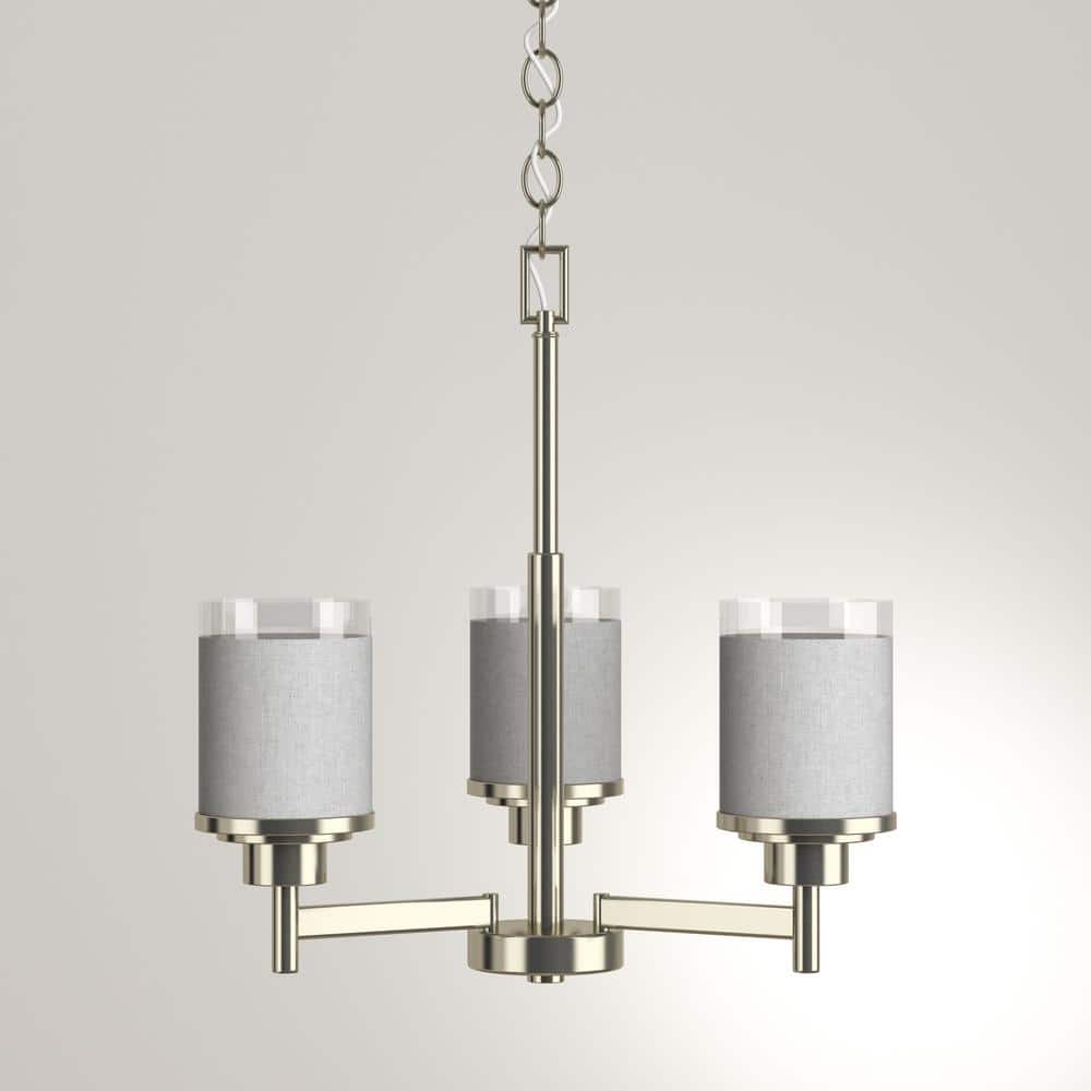 Brushed Nickel 3-Light Chandelier with Textured White Linen Glass