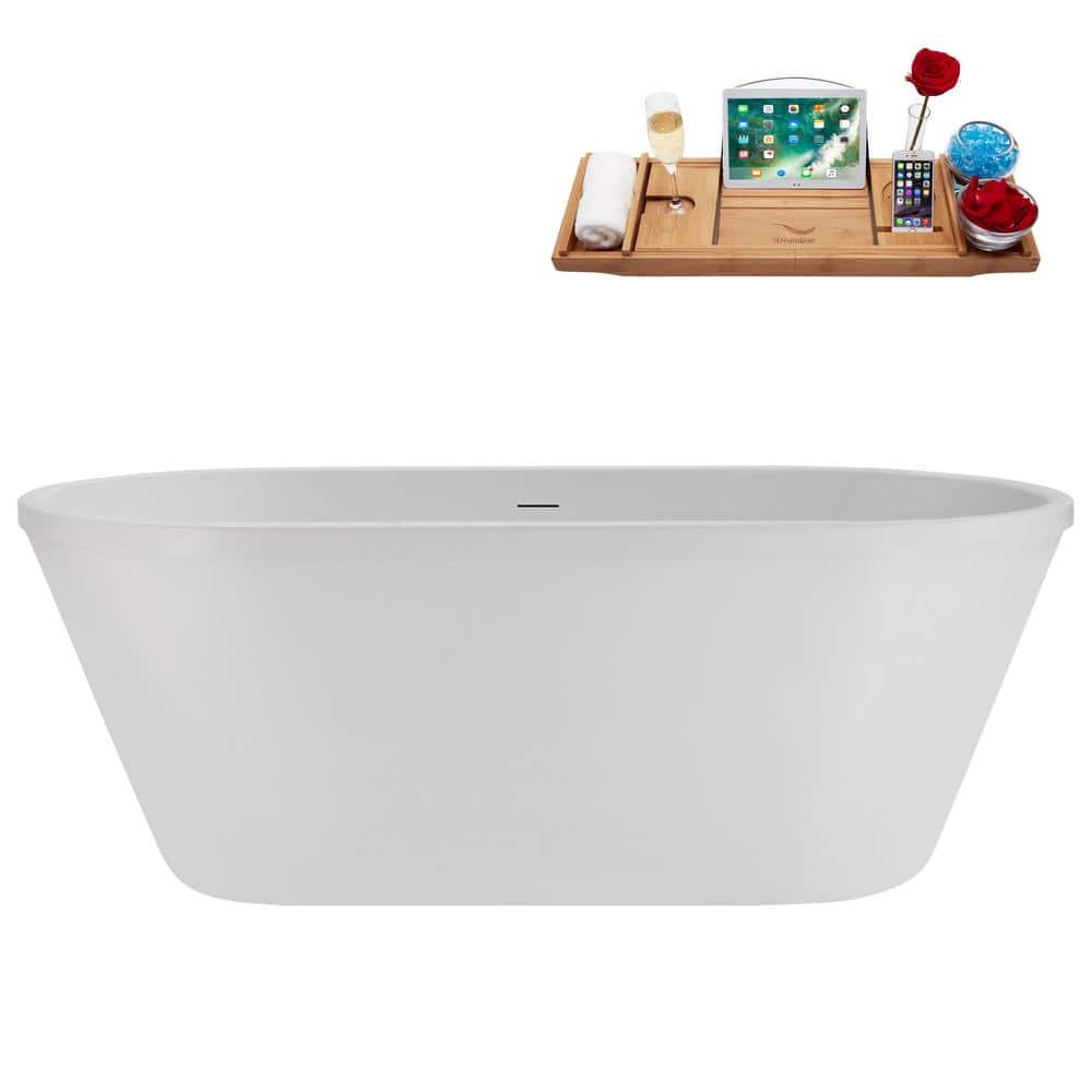 60 in. x 30 in. Acrylic Freestanding Soaking Bathtub in Glossy White with Polished Chrome Drain, Bamboo Tray price history on PriceWatchPro